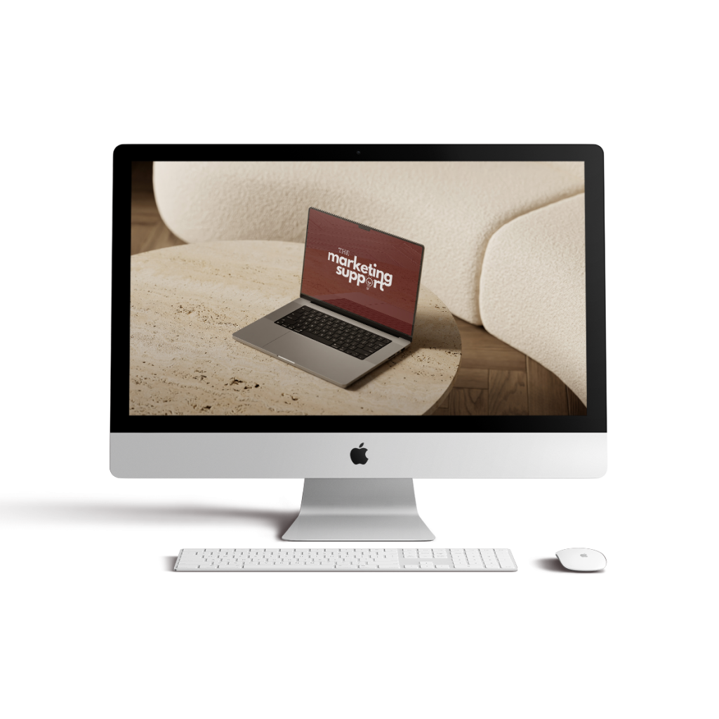 Website development Copenhagen - The Marketing Support desktop computer mockup showing digital marketing Denmark